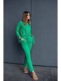 Smooth women\'s tracksuit with an asymmetric sweatshirt, green FI731 - Online store - Boutique